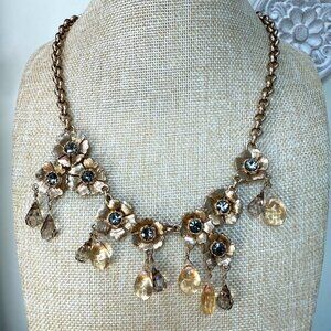 J.Crew Crystal Midnight Floral Statement Necklace Gold-Tone With Gemstone Drops